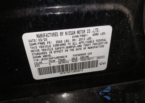 2020 Infiniti Q50 Luxe z USA, uszkodzony, nr VIN JN1EV7AP1LM208416